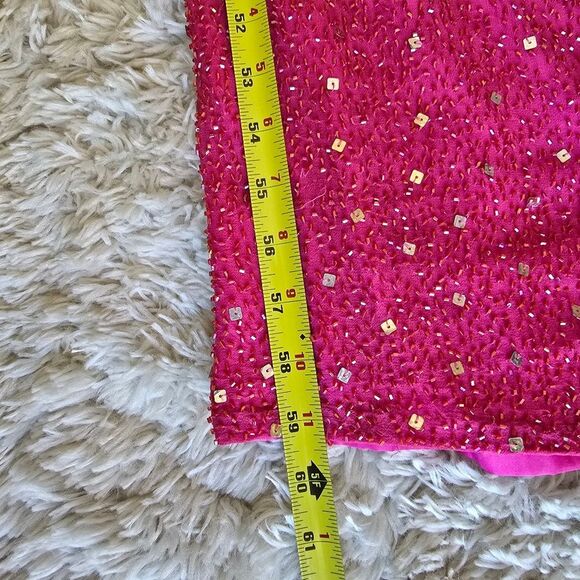 Vintage PANOPLY Pink Sequin One-Shoulder Silk Dress Embellished Sz 6 Y2K Glam - Picture 5 of 15